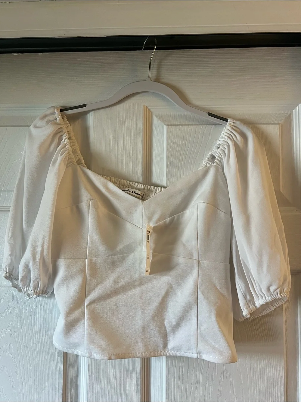Abercrombie & Fitch White Puff Sleeve Square Neck Blouse